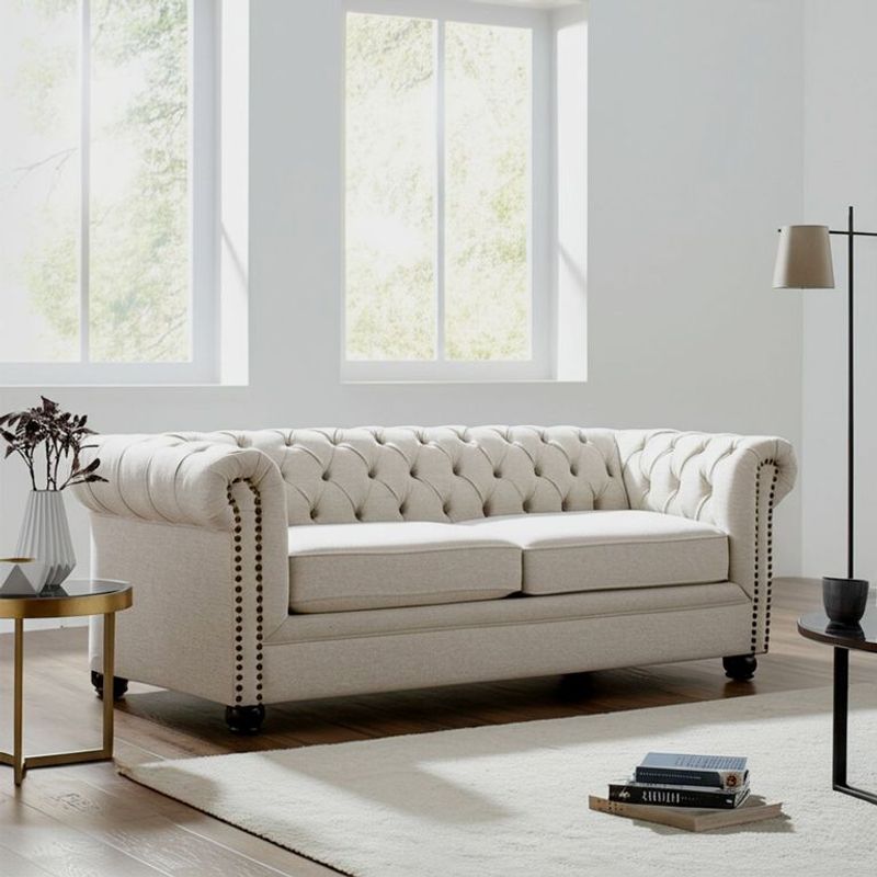 ROBERTA ALLEN - Sofá cama 3 puestos en Tela 200 x 92 x 75 cm, con Patas de Madera - Mueble Roberta Allen Arthur -  0% Interés a 3, 6 o 12 Cuotas Pagando con tu CMR Banco Falabella