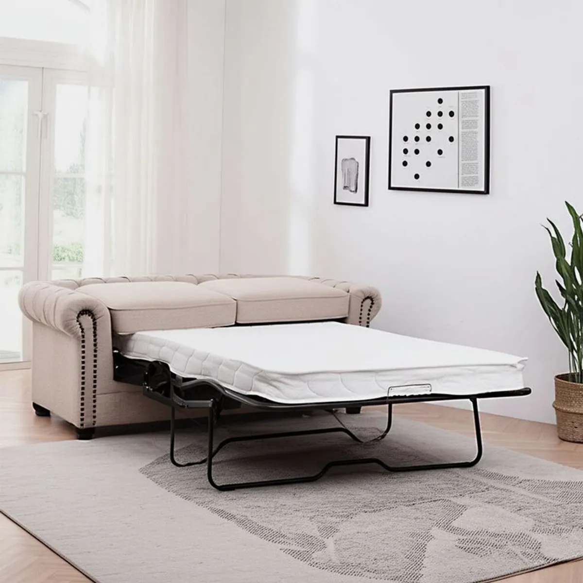 ROBERTA - Sofá cama 3 puestos en Tela 200 x 92 x 75 cm, con Patas de Madera - Mueble Roberta Allen Arthur -  0% Interés a 3, 6 o 12 Cuotas Pagando con tu CMR Banco Falabella