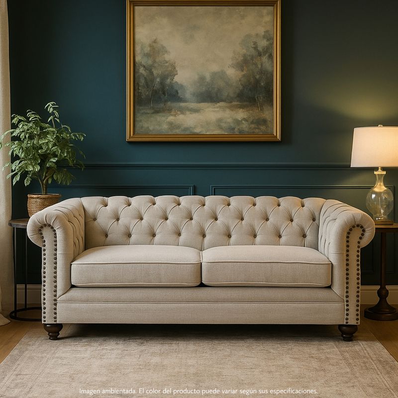 ROBERTA ALLEN - Sofá cama 3 puestos en Tela 200 x 92 x 75 cm, con Patas de Madera - Mueble Roberta Allen Arthur -  0% Interés a 3, 6 o 12 Cuotas Pagando con tu CMR Banco Falabella