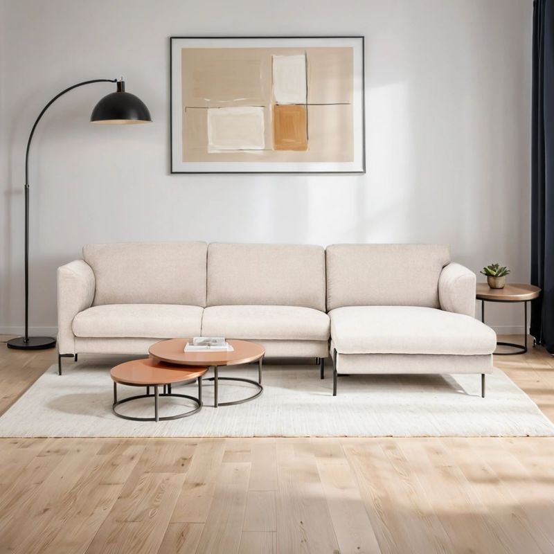 BASEMENT HOME - Sofá en L 4 Puestos en Poliéster Conley 261 x 170 x 81.5 cm Patas en Madera de Abadul Basement Home - 0% Interés a 3, 6 o 12 Cuotas Pagando con tu CMR Banco Falabella