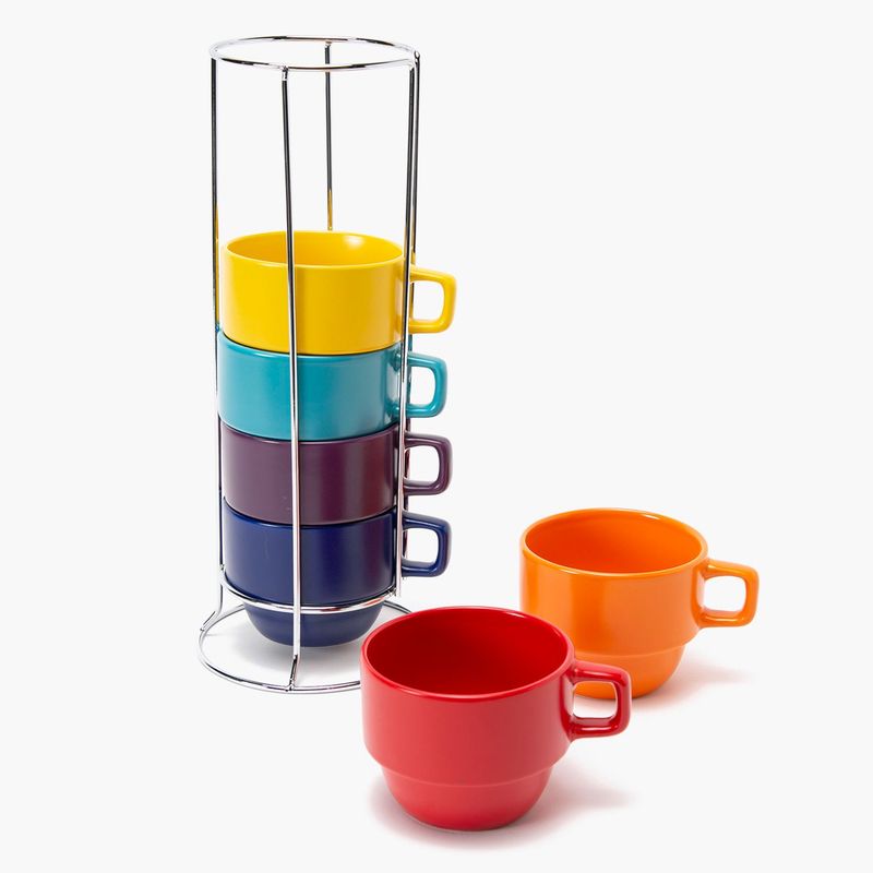 MICA - Tazas con plato de Cerámica Rack  6 piezas de Té Milano 25 x 30 cm