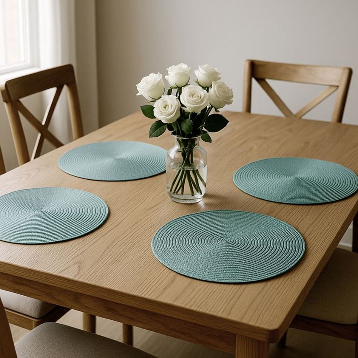 ROBERTA - Set x4 Individuales Redondo Verde de Plástico 38 x 38 cm