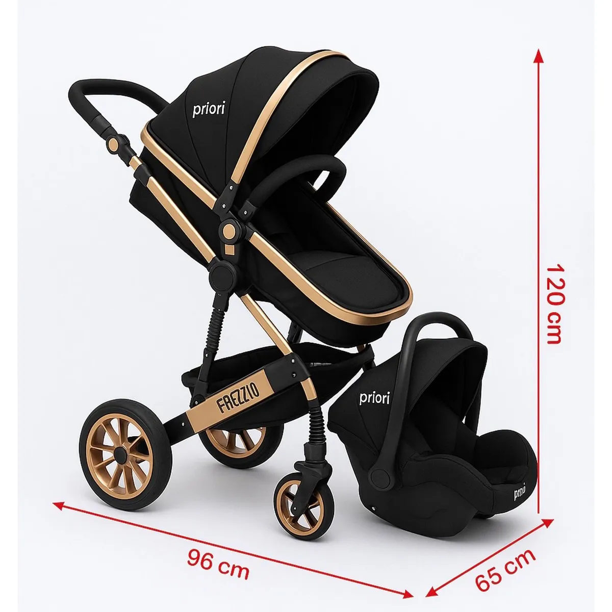 PRIORI - Coche para Bebé Travel System Priori, color Negro y Bronce, modelo Frezzio