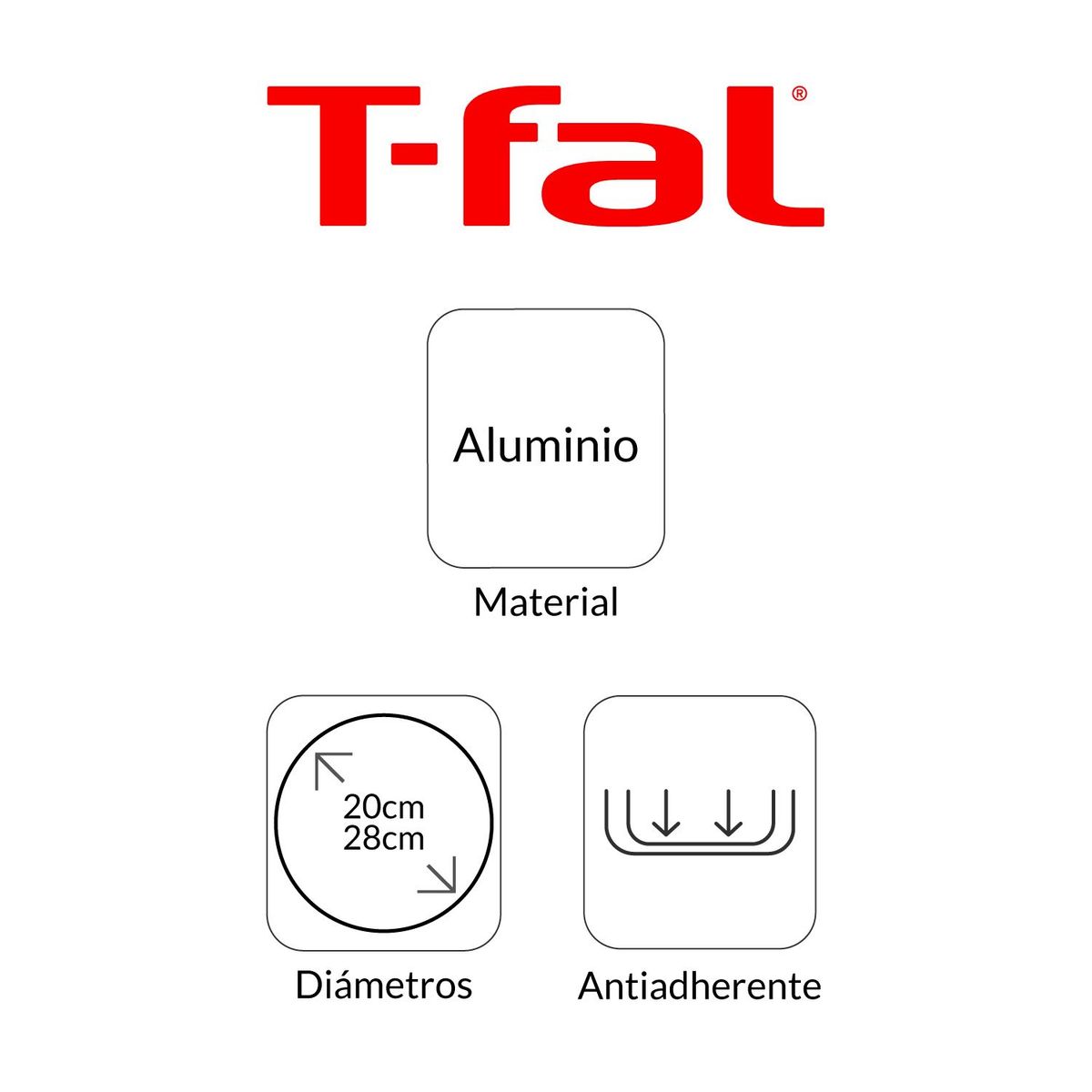 T-FAL - Sartén TEFAL Antiadherente Aluminio 24 + Wok 28 cm