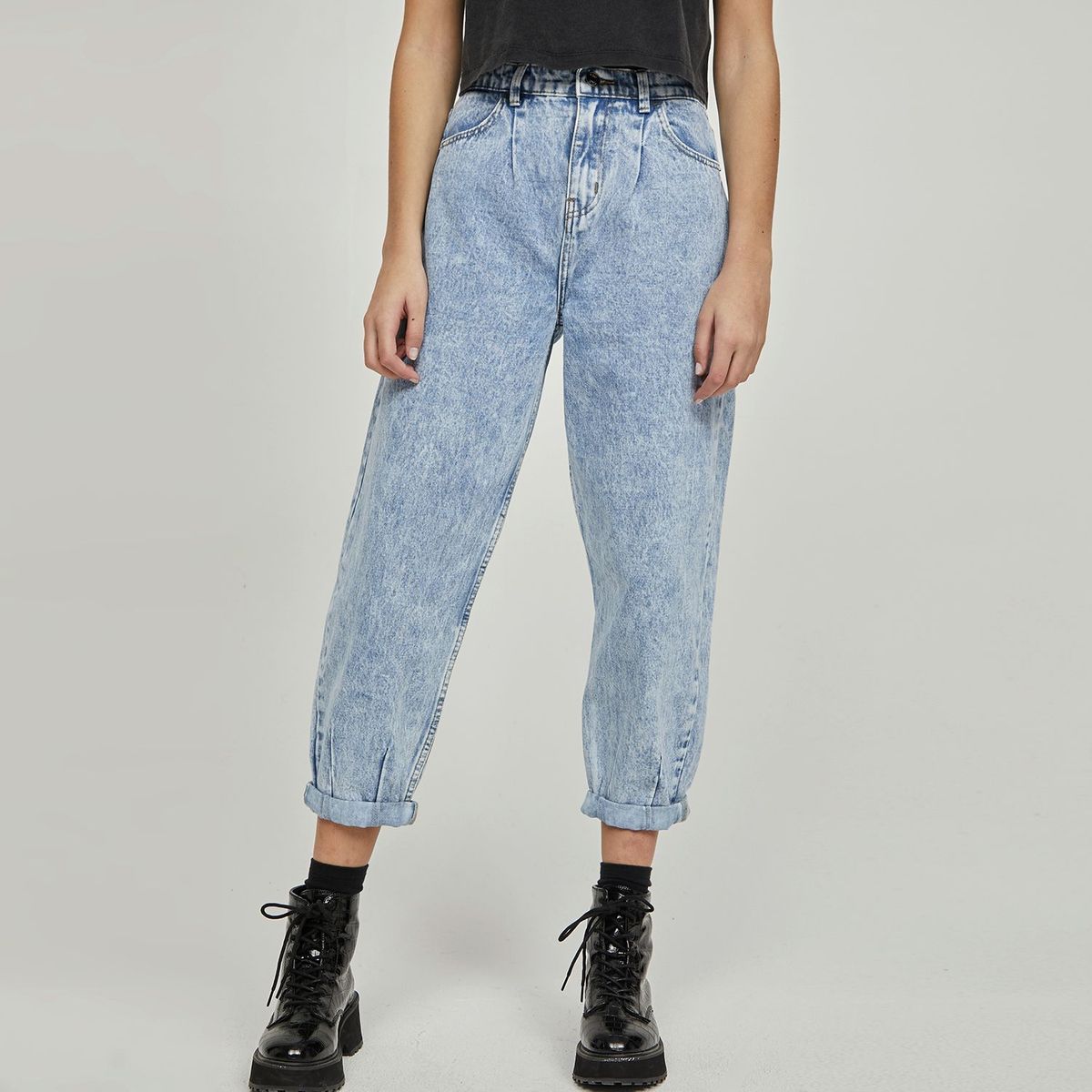 SYBILLA - Jean Slouchy para Mujer Tiro alto de Algodón Sybilla