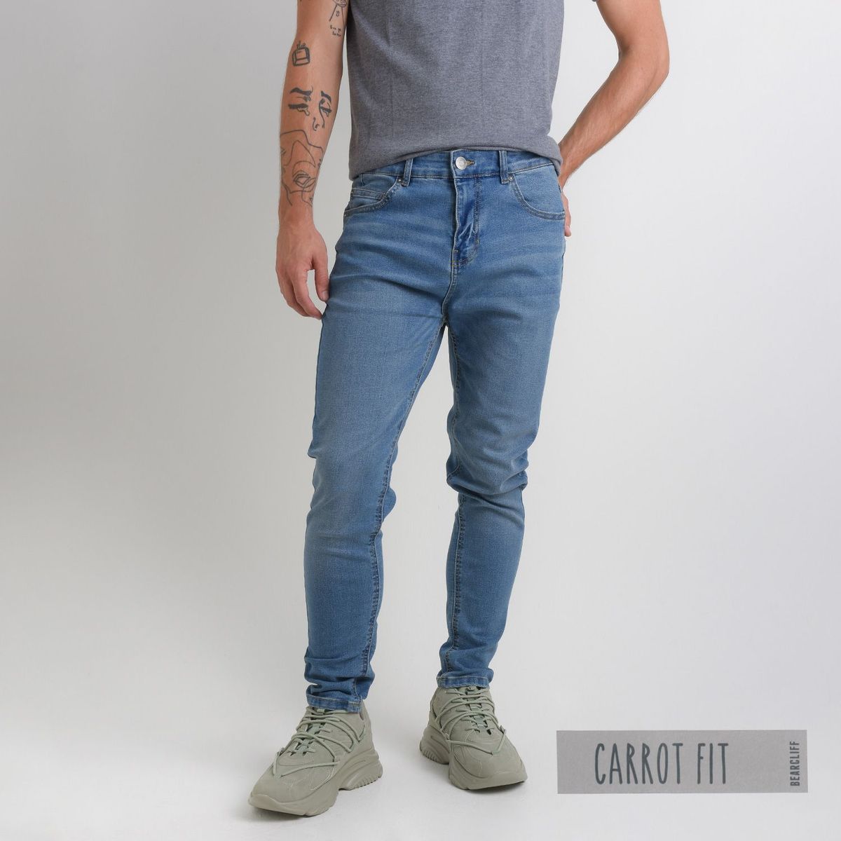 BEARCLIFF - Jean 5 Bolsillos para Hombre Carrot Largo 32 Bearcliff