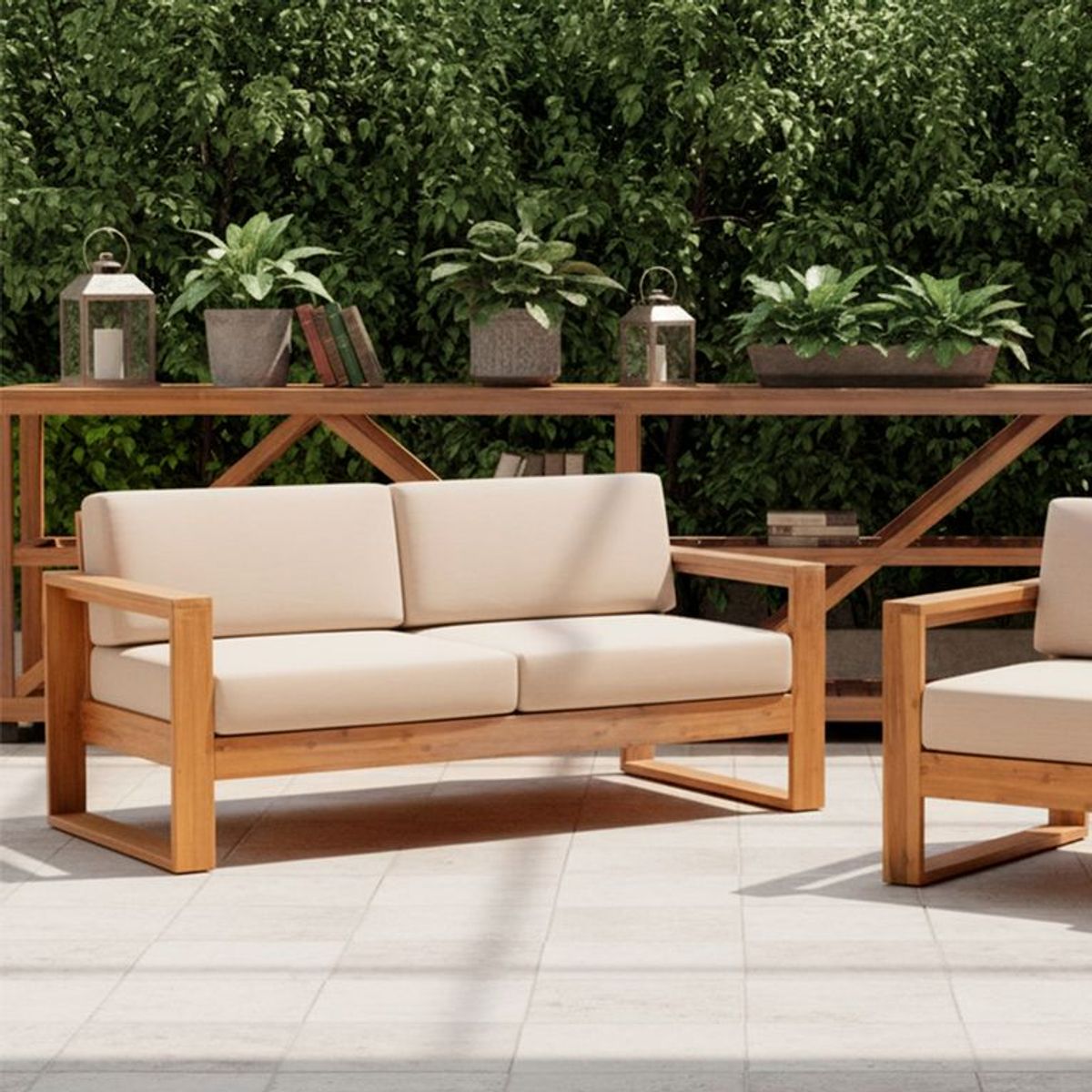 BASEMENT HOME - Sofá de Exterior y Terraza o Jardín Moderno en Tela 3 Puestos Laguna 190 x 95 x 76 cm  Basement Home