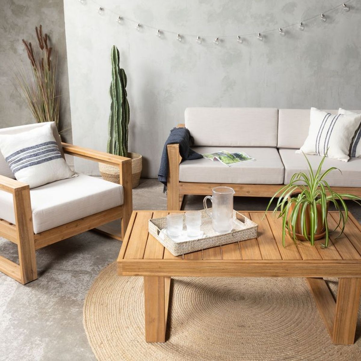 BASEMENT HOME - Sofá de Exterior y Terraza o Jardín Moderno en Tela 3 Puestos Laguna 190 x 95 x 76 cm  Basement Home