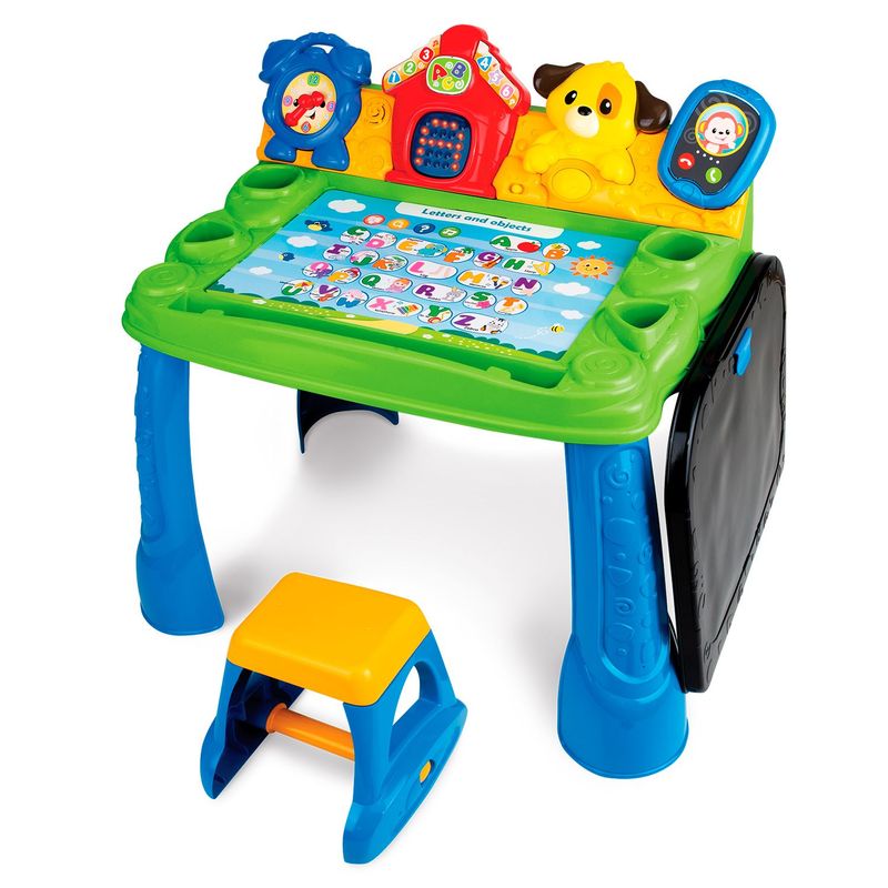 WINFUN - Mesa de Aprendizaje Interactiva, Incluye 5 Tableros de Aprendizaje+ Mesa + Silla. A partir de los 2 Años (Incluye Pilas) - WINFUN
