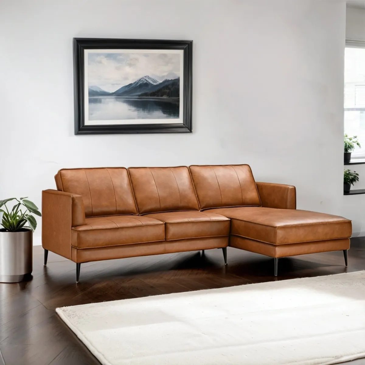 BASEMENT HOME - Sofá en L 4 puestos Cuero Combinado Nicolas Basement Home