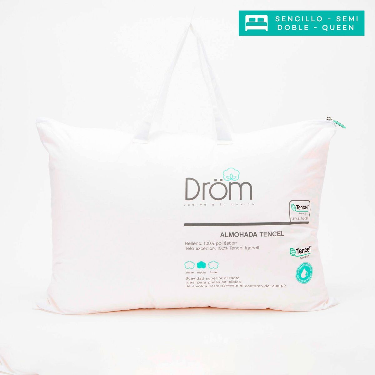 DROM - Almohada de Microfibra Firmeza Suave 50x70 cm Drom Tencel