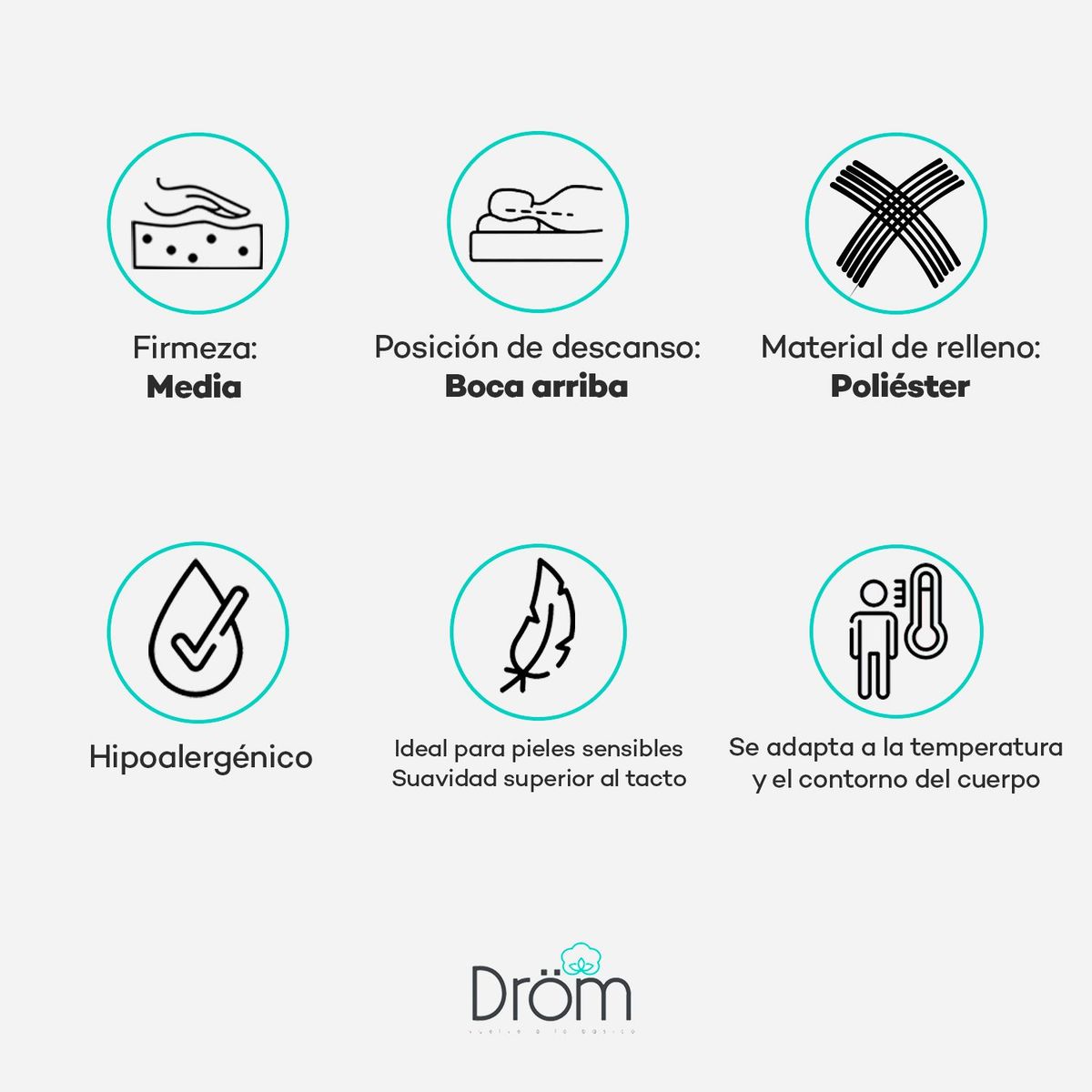 DROM - Almohada de Microfibra Firmeza Suave 50x70 cm Drom Tencel