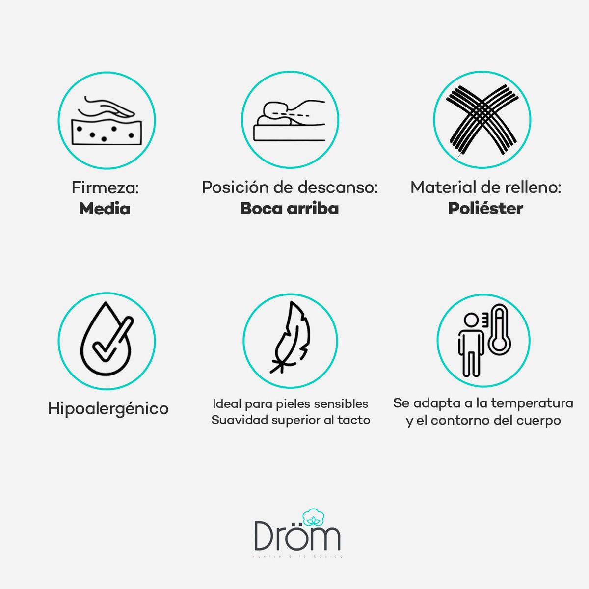 DROM - Almohada de Microfibra, Firmeza Suave 50 X 90 cm Drom Tencel