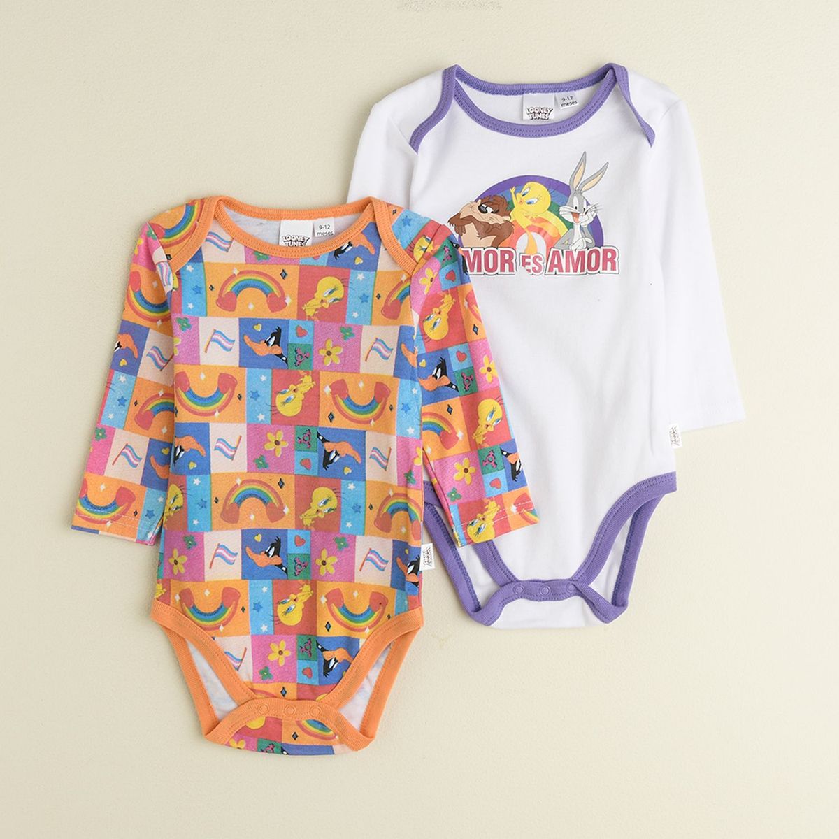 WARNER BROS - Bodies Bebé Unisex Pack x2 Algodón Looney Tunes