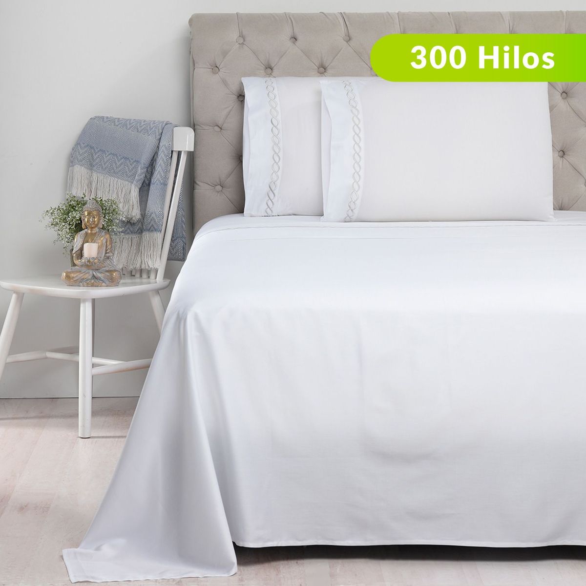 ROBERTA ALLEN - Juego de Sábanas Bordada de Algodón 300 Hilos Cadeneta Roberta Allen