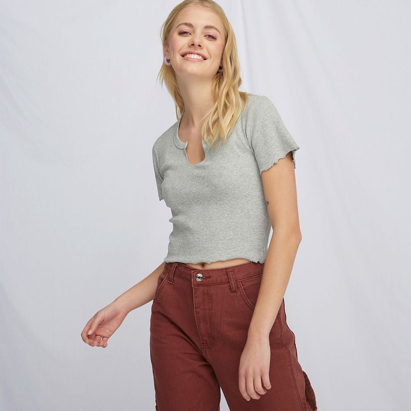 SYBILLA - Crop Top para Mujer Manga corta de Algodón Sybilla