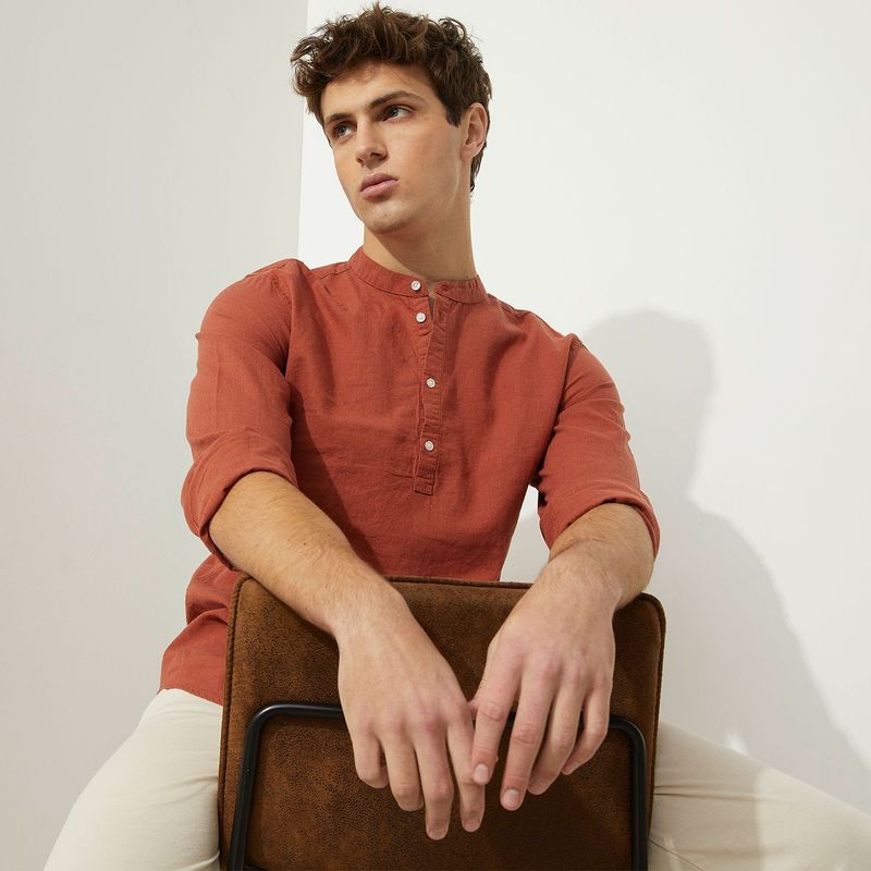 BASEMENT - Camisa casual Lino para Hombre Regular Basement
