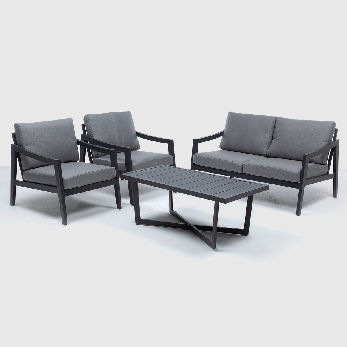 BASEMENT HOME - Juego de Sala de Exterior y Terraza en Aluminio (Sofá + 2 Poltronas + Mesa de Centro) Gris Oscuro Berlín Basement Home 