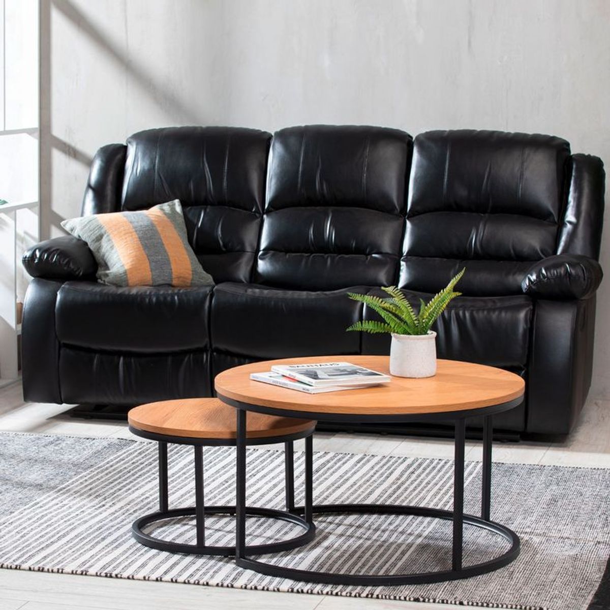 MICA - Sofá Reclinable en Cuero Combinado 3 puestos Robbie 206 x 90 x 100 cm Mica