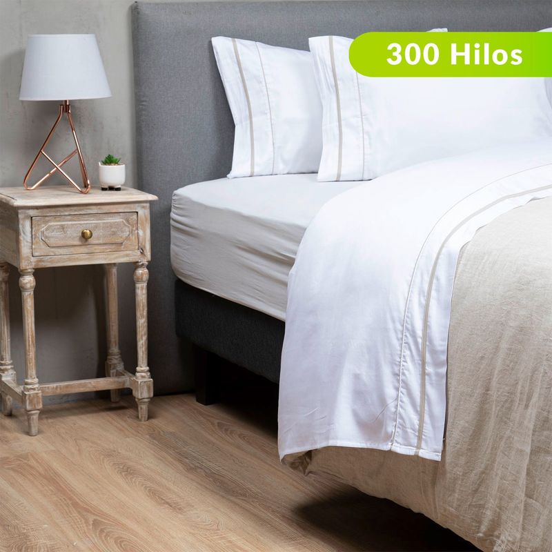 BASEMENT HOME - Juego de sábanas Bordada de Algodón 300 Hilos New Hotel Collection Basement Home