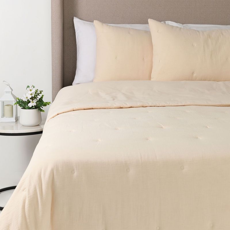 CASA CANTABRIA - Cubrelecho Liso de Algodón Casa Cantabria Crepe Beige
