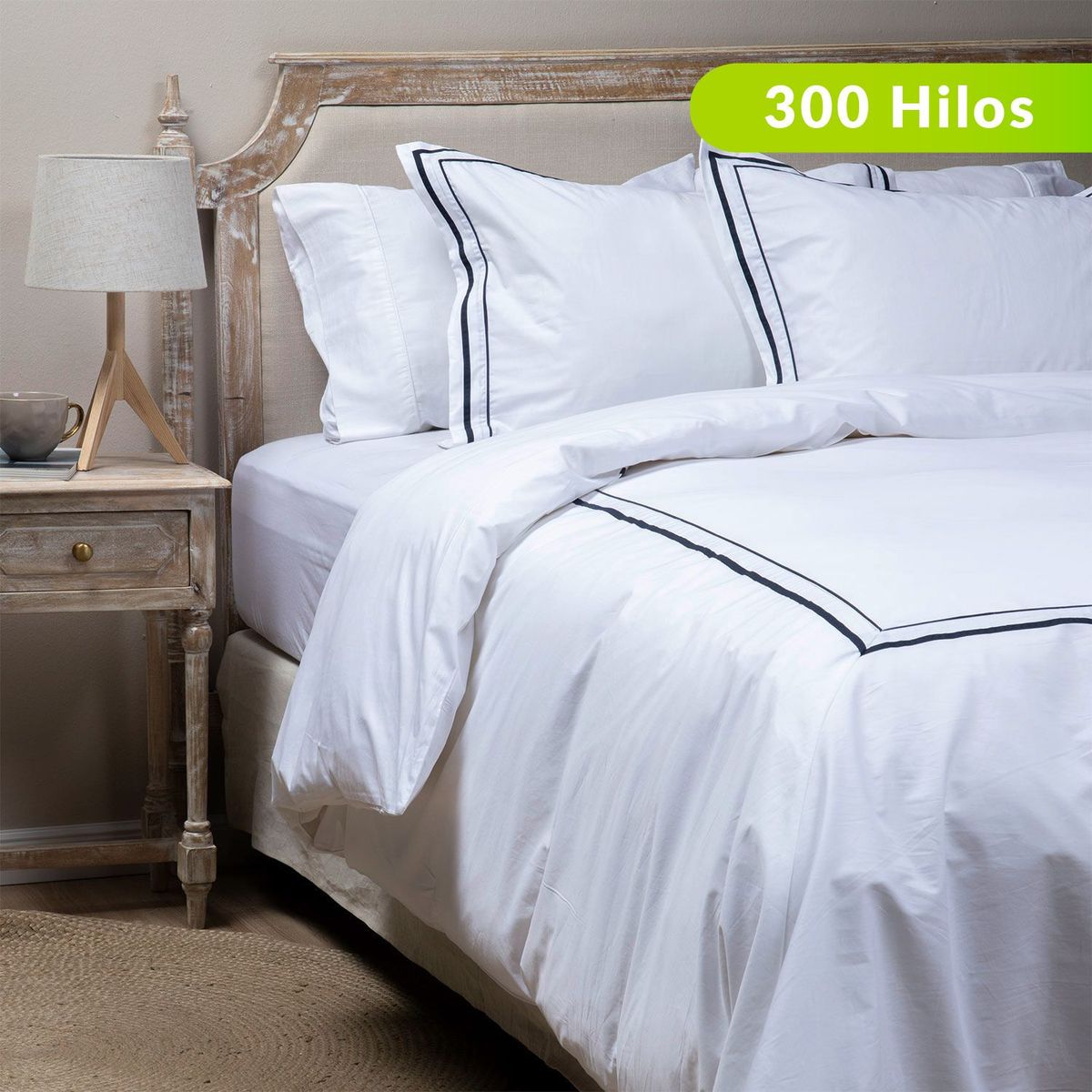 BASEMENT HOME - Juego de sábanas Bordada de Algodón 300 Hilos New Hotel Collection Basement Home