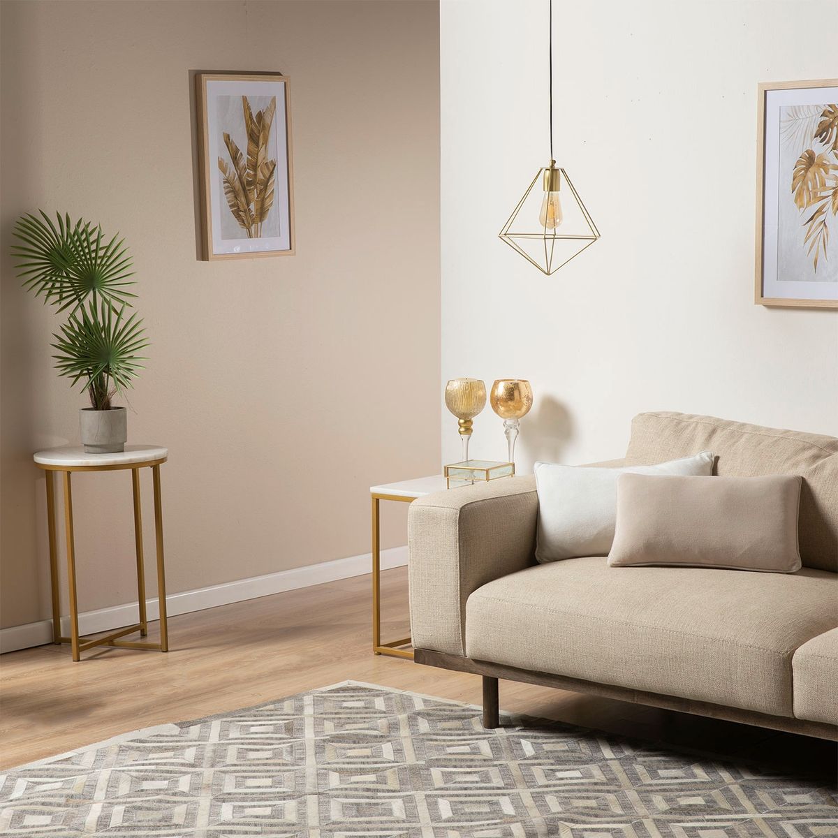 BASEMENT HOME - Mesa Auxiliar Basement Home Cuadrada Mármol Metal Moderna para Sala 50.5 x 45 cm