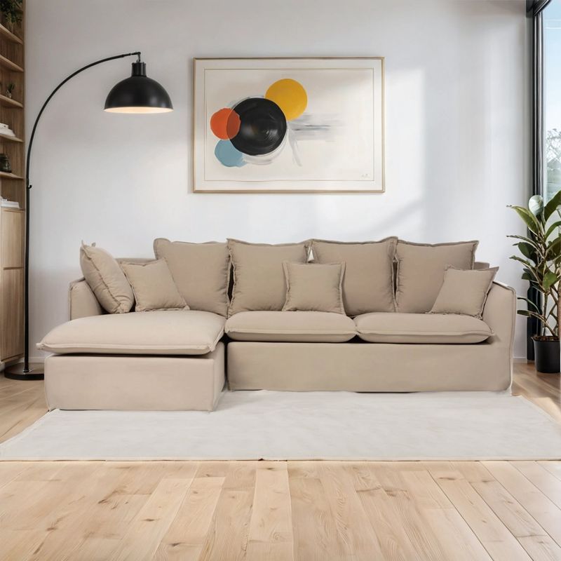 BASEMENT - Sofá en L de 4 Puestos en Tela de Algodón, Atlanta 278 x 162 x 110 cm con Pata de Plástico - Mueble Basement Home -  0% Interés a 3, 6 o 12 Cuotas Pagando con tu CMR Banco Falabella