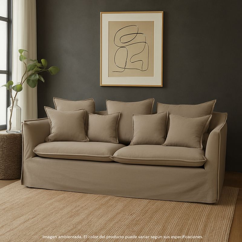 BASEMENT HOME - Sofá 3 Puestos en Tela, Atlanta 209 x 93 x 99 cm con Patas de Plástico - Mueble Basement Home - 0% Interés a 3, 6 o 12 Cuotas Pagando con tu CMR Banco Falabella