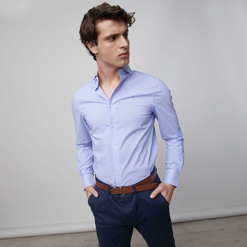 WOLF & HANK - Camisa de vestir para Hombre de Rayas Manga larga Slim Wolf & Hank