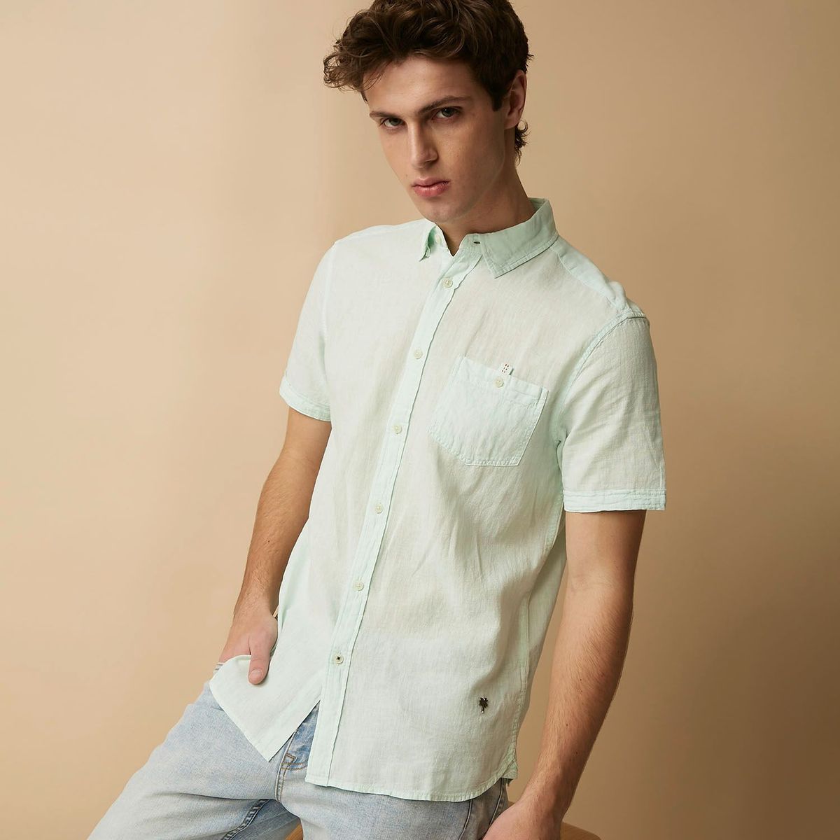 BASEMENT - Camisa casual Lino para Hombre Regular Basement