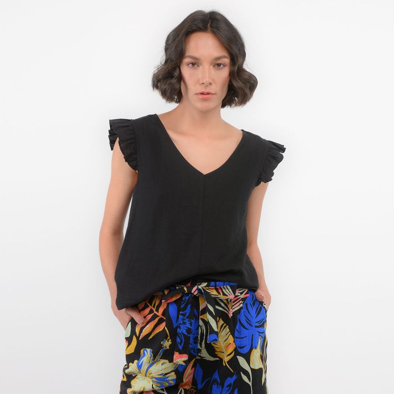 NEWPORT - Blusa Manga corta de Lino Newport Mujer