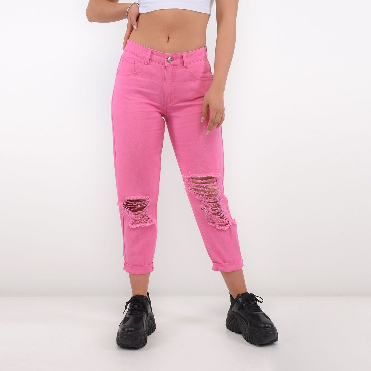 DAHLA - Jean Mom Fit para Mujer Tiro alto de Algodón Dahla