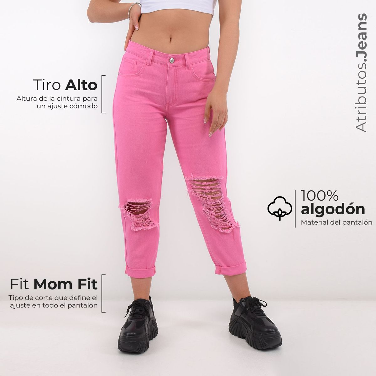 DAHLA - Jean Mom Fit para Mujer Tiro alto de Algodón Dahla