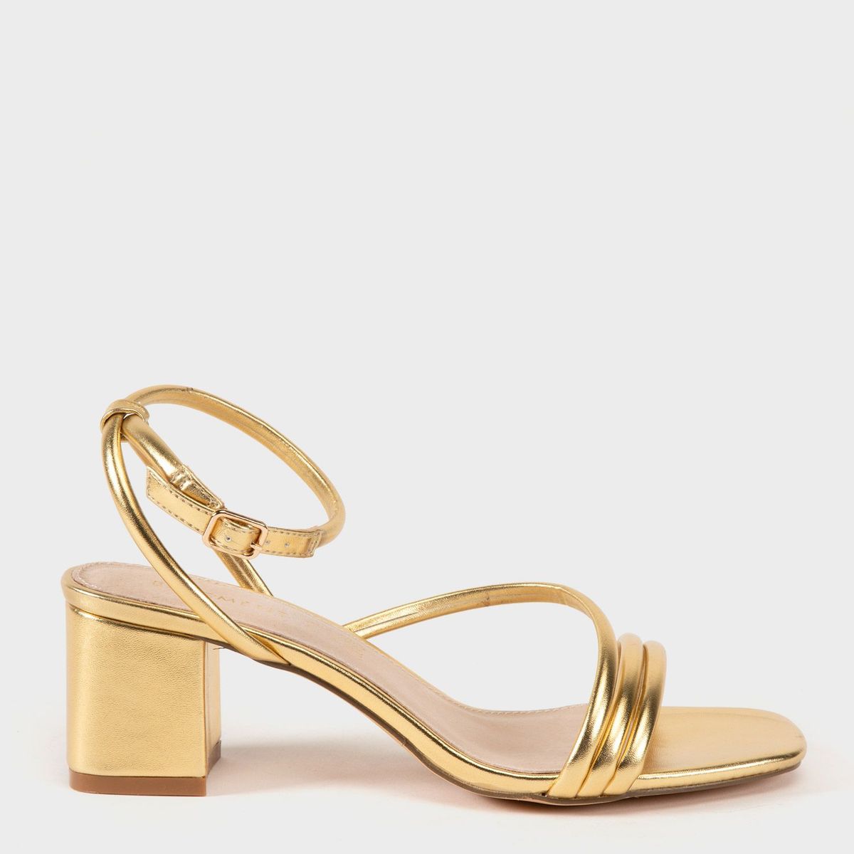 BASEMENT - Sandalias para Mujer con tacón grueso. Sandalias Basement doradas de moda para mujer