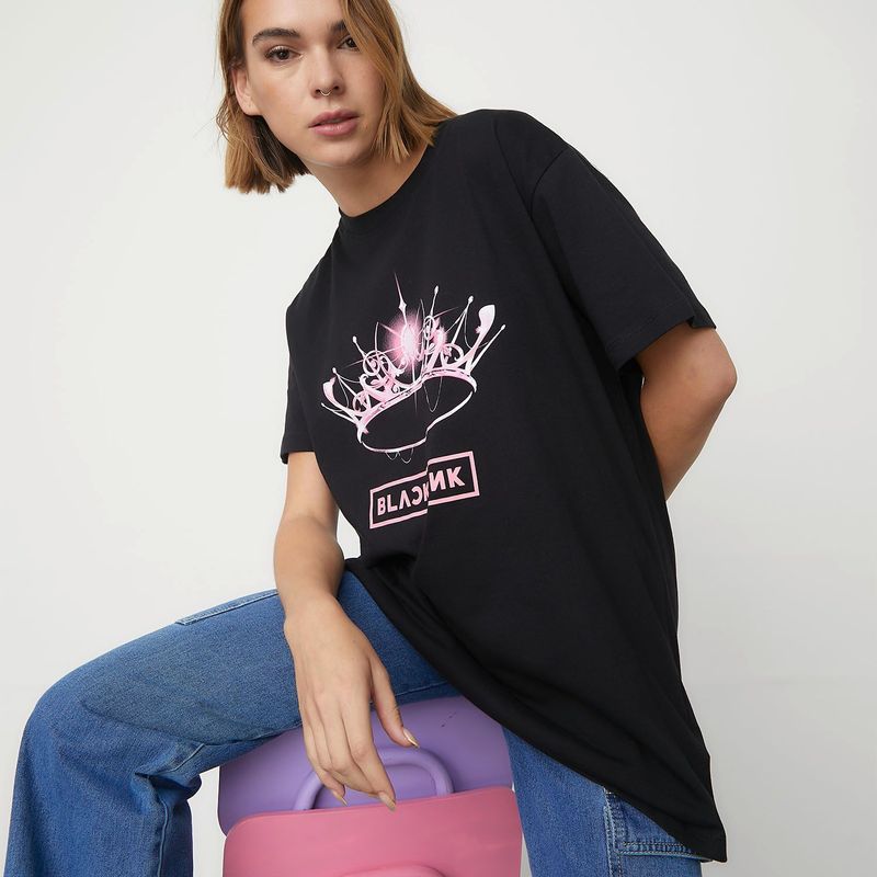 SYBILLA - Camiseta Manga corta Algodón orgánico Black Pink Mujer