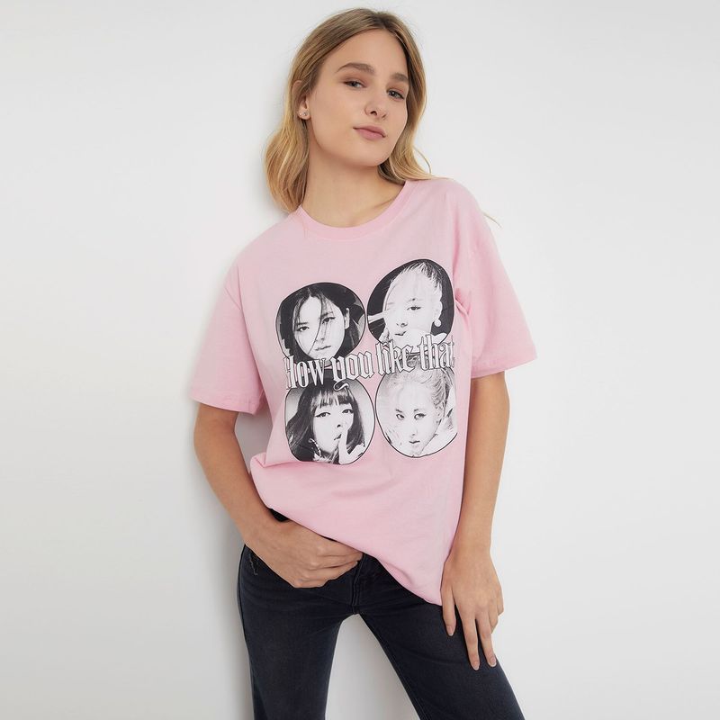 SYBILLA - Camiseta Manga corta Algodón orgánico Black Pink Mujer