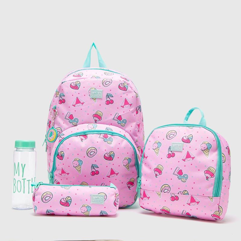 YAMP - Maleta escolar para niños Yamp Unicornios. Inlcuye Lonchera, cartuchera y botella