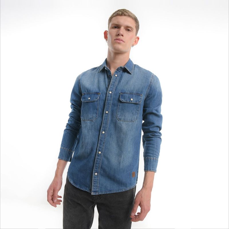 DENIMLAB - Camisa de jean Hombre Manga larga Slim de Algodón Denimlab