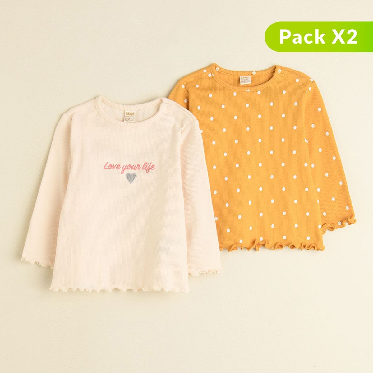 YAMP - Pack x2 Camiseta para Bebé niña en Algodón Yamp