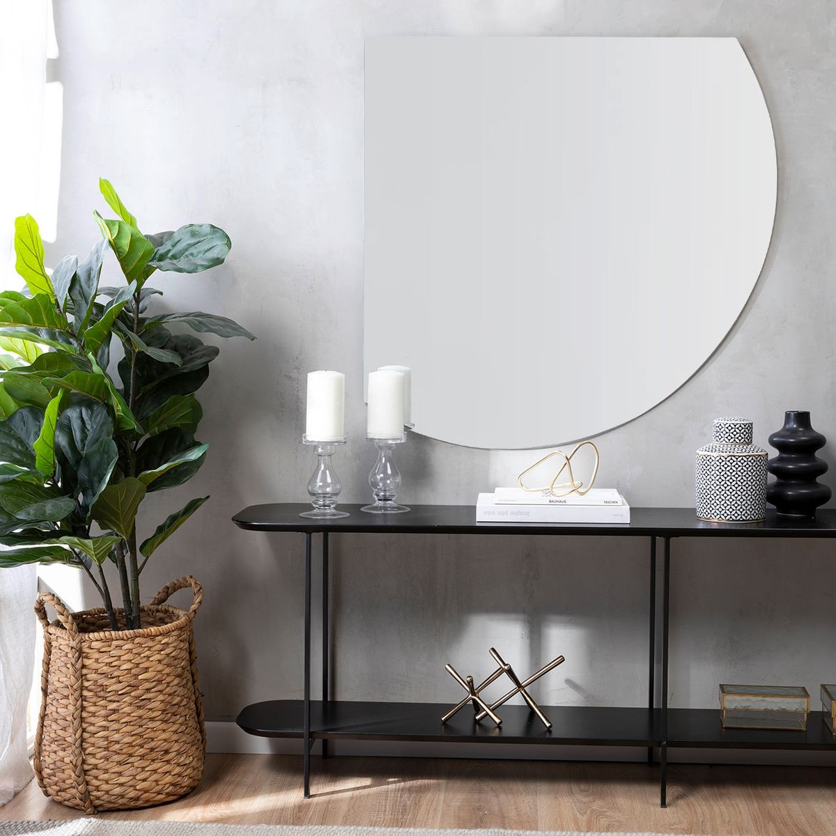 BASEMENT HOME - Espejo de pared Decorativo Semicircular 90 x 90 cm