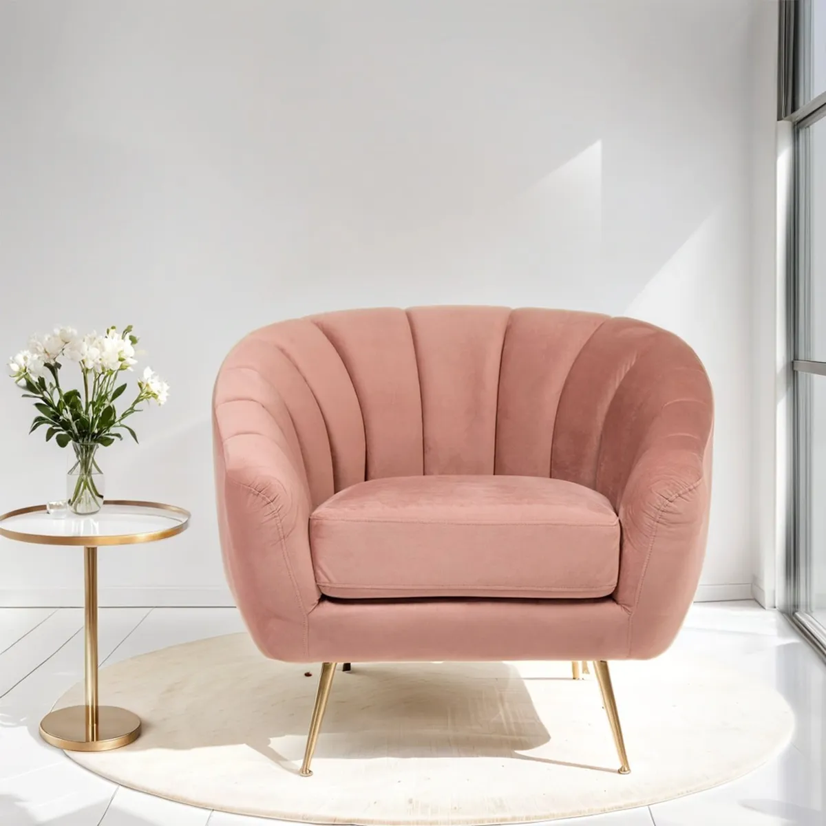 ROBERTA ALLEN - Poltrona en Tela Poliéster con Patas de Acero Inoxidable, 88 x 79 x 76 cm - Mueble Roberta Allen