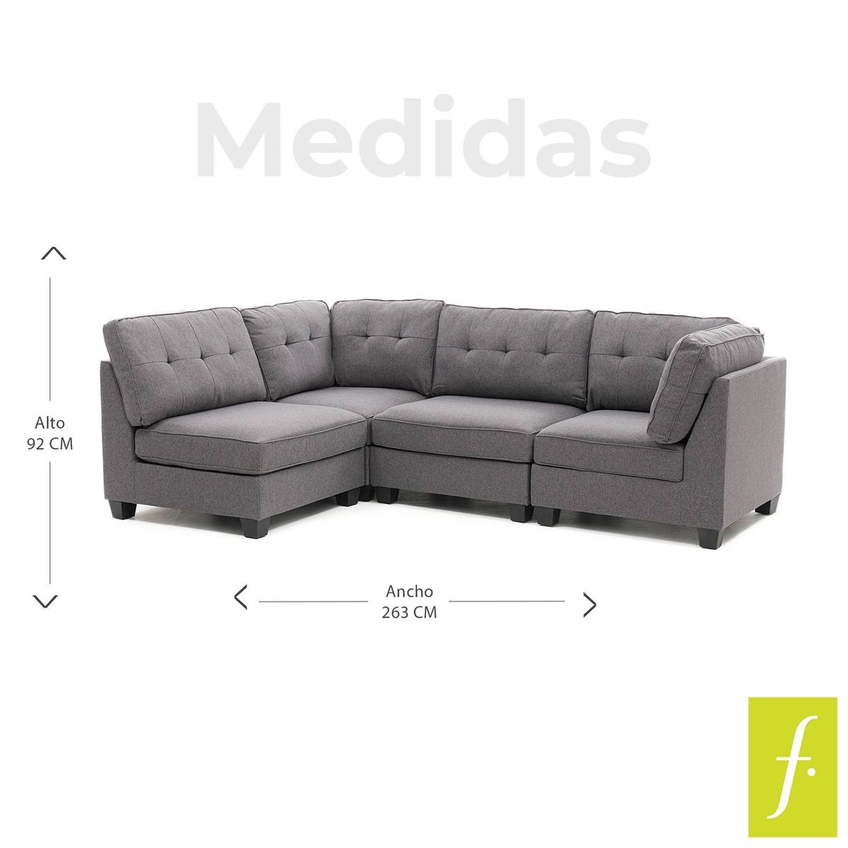 MICA - Sofá en L en Tela Poliéster 5 Puestos Terran 263 x 92 x 174 cm Mica