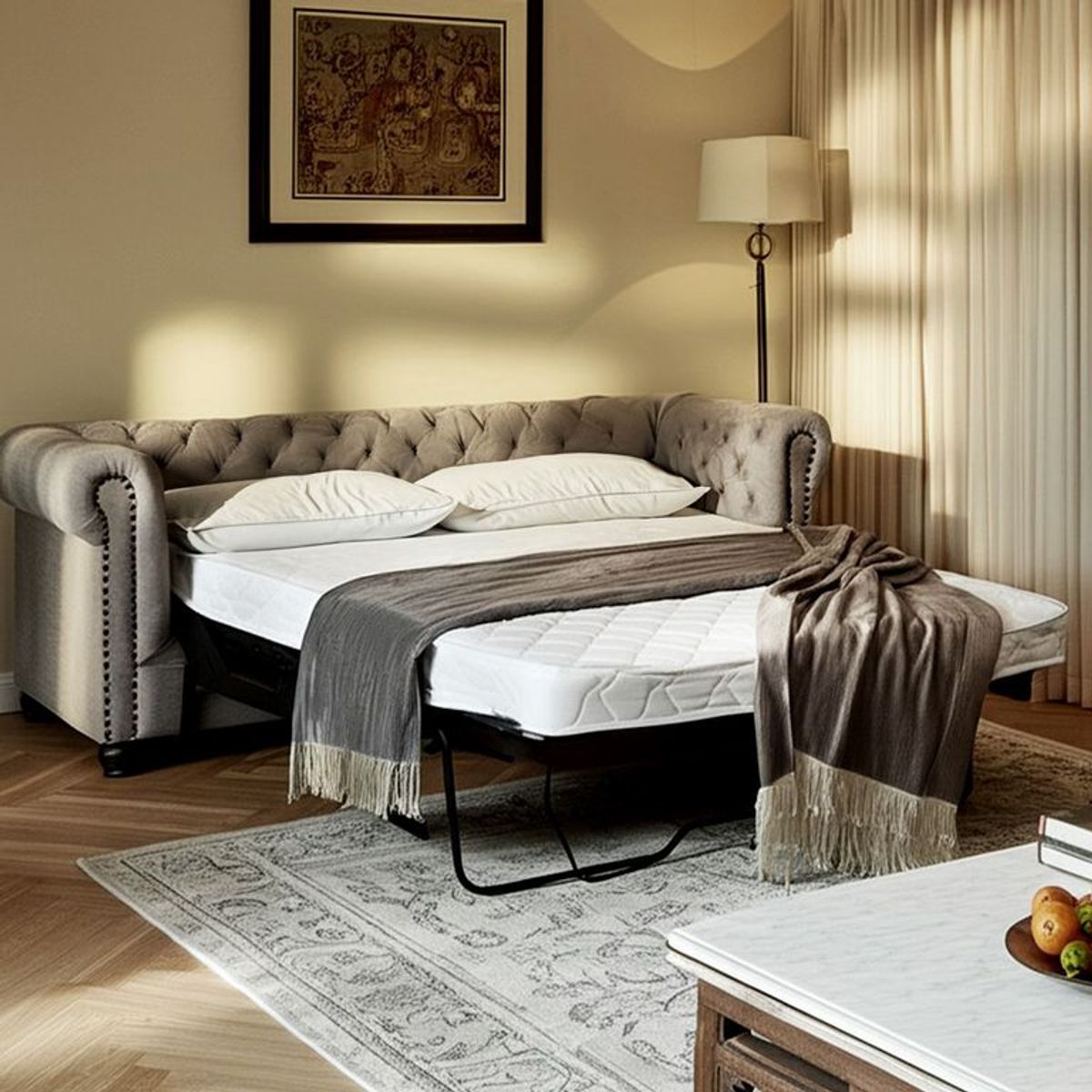 ROBERTA - Sofá cama 3 puestos en Tela 200 x 92 x 75 cm, con Patas de Madera - Mueble Roberta Allen Arthur -  0% Interés a 3, 6 o 12 Cuotas Pagando con tu CMR Banco Falabella