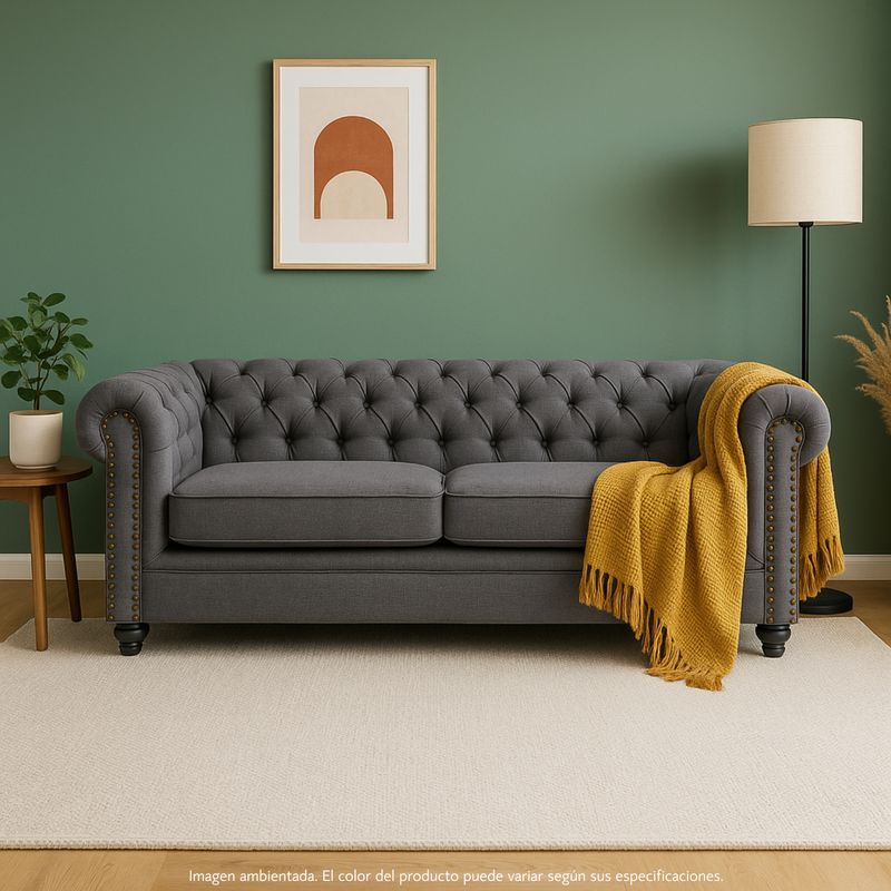 ROBERTA ALLEN - Sofá cama 3 puestos en Tela 200 x 92 x 75 cm, con Patas de Madera - Mueble Roberta Allen Arthur -  0% Interés a 3, 6 o 12 Cuotas Pagando con tu CMR Banco Falabella