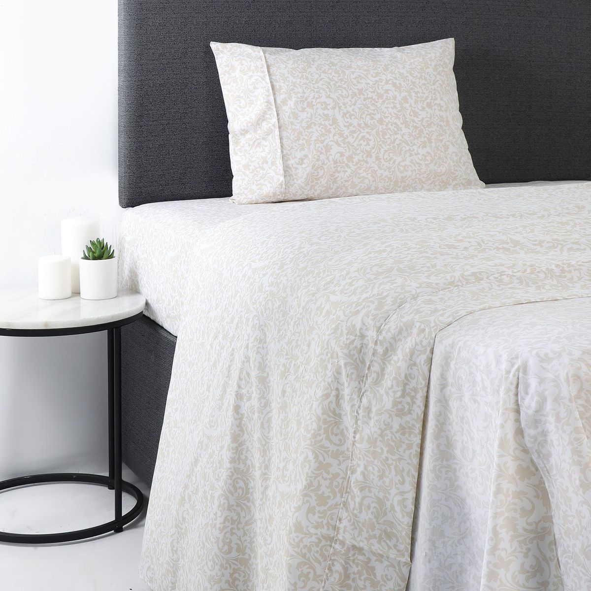 ROBERTA ALLEN - Sábanas Estampadas Roberta Allen Leila. Sábanas de Polialgodón. Juego de Sábanas Beige 180 Hilos. Juego de sábanas: Queen, Sencillo.