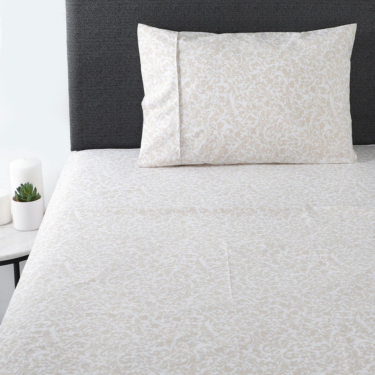 ROBERTA ALLEN - Sábanas Estampadas Roberta Allen Leila. Sábanas de Polialgodón. Juego de Sábanas Beige 180 Hilos. Juego de sábanas: Queen, Sencillo.