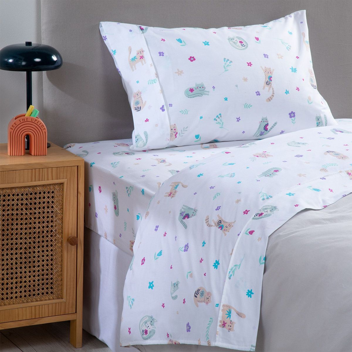 MICA KIDS - Juego de sábanas Infantil 180 Hilos Polialgodón Gatos