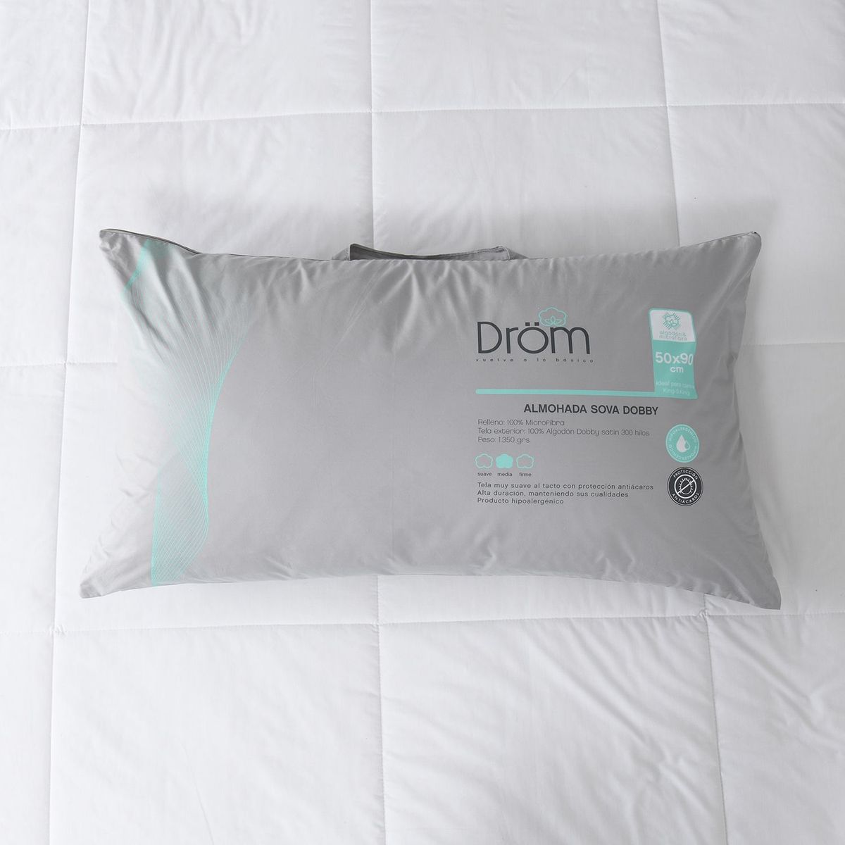 DROM - Almohada de Microfibra, Firmeza Suave 50 X 90 cm Drom Sova Dobby