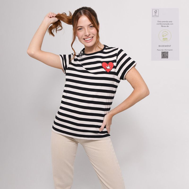 BASEMENT - Camiseta Mujer Manga Corta Estampada Mickey Mouse Algodón Orgánico Basement